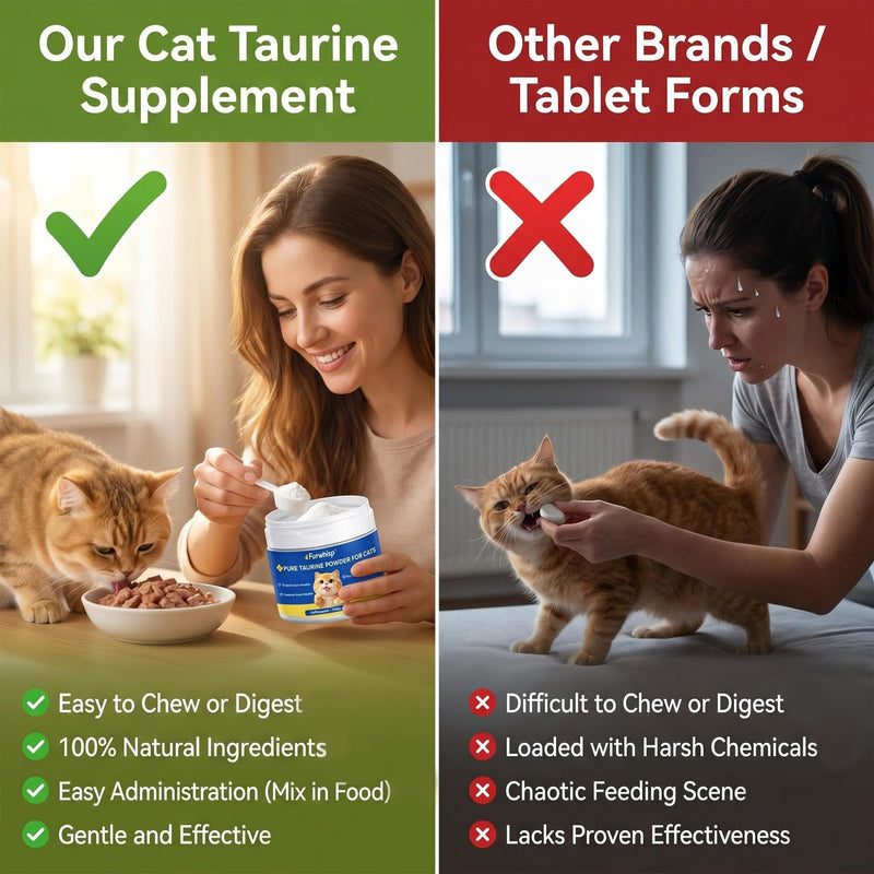Taurine for Cats – No Additives, Essential Amino Acid for Heart & Vision, Easy Mix in Wet/Dry Food,Taurine Powder for All Ages Including Kittens-200g bule