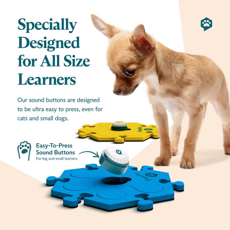 FluentPet Tester Kit - Set of 2 Dog Talking Buttons & HexTiles - Customizable Cat & Dog Training Buttons for Communication - Batteries Included - Pet Buttons Gift Set 2 Buttons + 2 HexTiles (Bold)