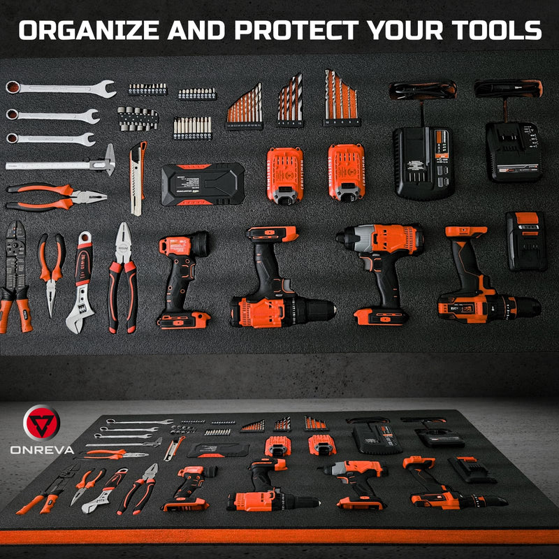 ONREVA Tool Box Foam, 1PC 48x24x1 inch, Foam Inserts for Cases, Polyethylene Storage Sheets for Toolbox Hard Case, Tool Shadow Insert, Kaizen Organizer Sheet, Black with Orange