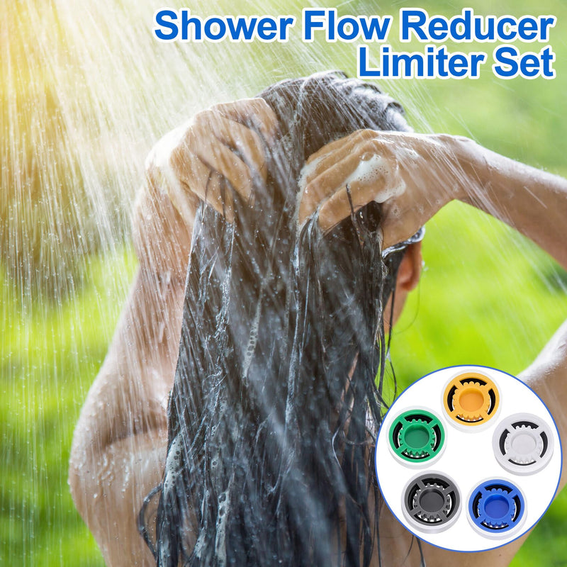 PAGOW 10 Pcs Shower Flow Restrictor, gpm 1.5/1.8/2.0/2.5/3.0 Shower Flow Reducer, Shower Head Water Flow Limiter Set for Shower Head Handheld Shower (0.56x0.54x0.21inch)