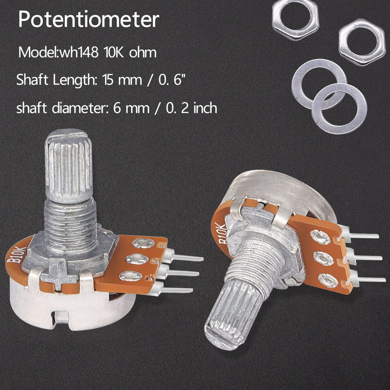 Taiss 30pcs 10K Ohm Potentiometer WH148 B10K Variable Resistors 15mm Shaft 3 Terminals Linear Taper Rotary Audio B Type Potentiometer, Volume Control Potentiometer B10K