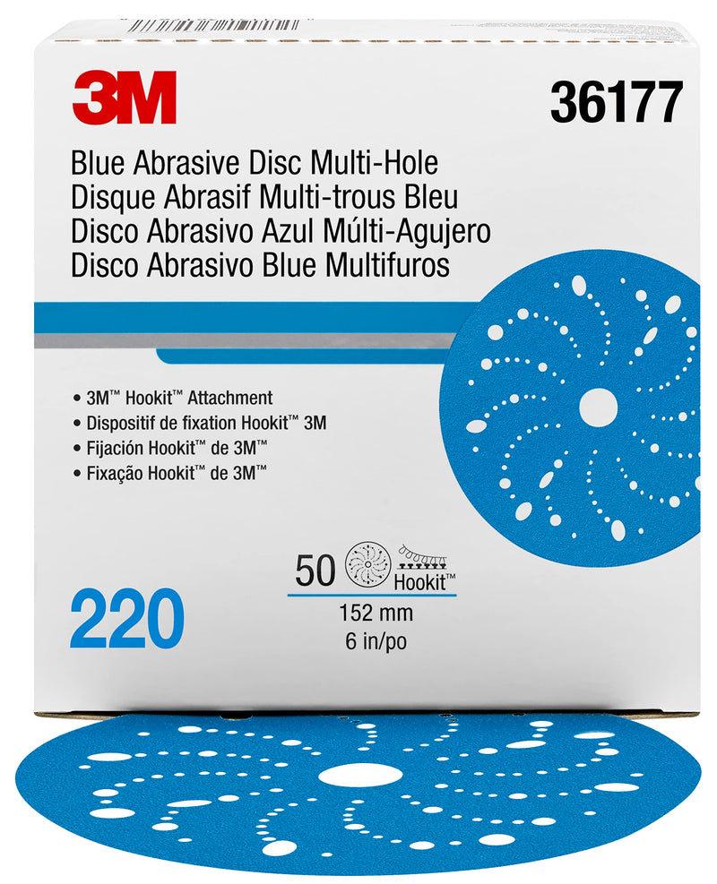 Hookit 3M Hookit Blue Abrasive Disc 321U Multi-hole, 36177, 6 in, 220, 50 discs per carton 50 Count (Pack of 1)