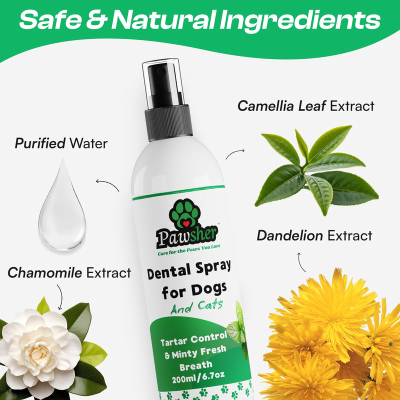 Dog Breath Freshener Spray, Pet Oral Care Spray for Dogs & Cats with Chamomile & Mint, Helps Support Gums, Natural Ingredients Based Dog Bad Breath Solution, 6.7 oz