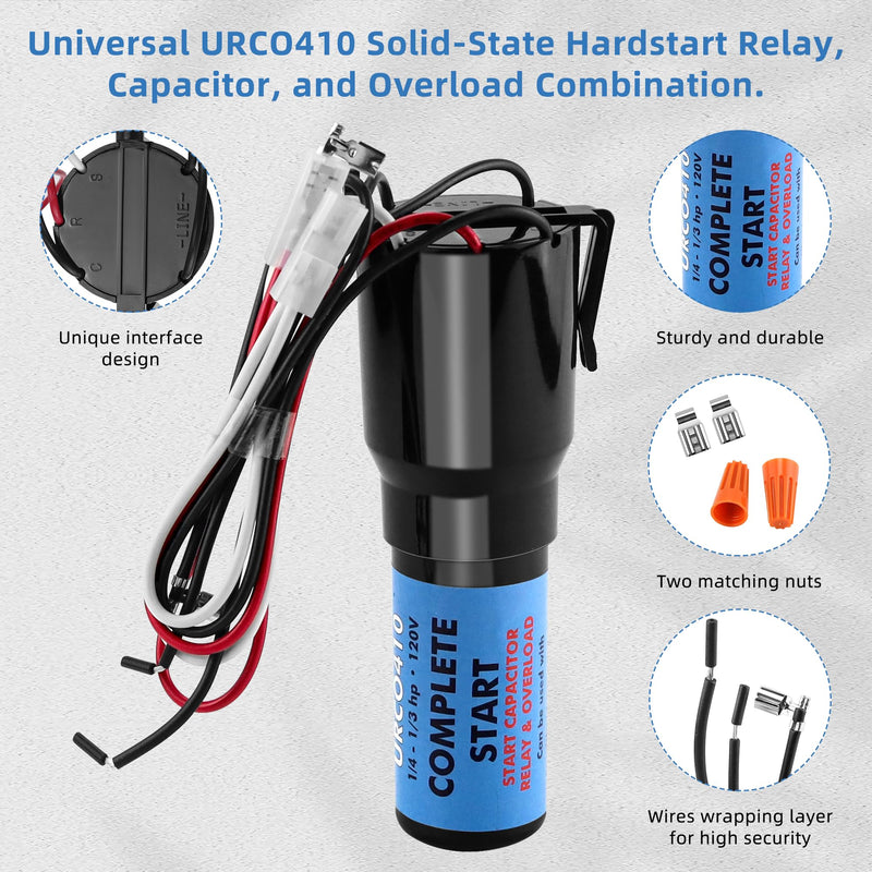Upgrades URCO410 3 in 1 Hard Start Kit for Refrigerators & Freezers by AMI PARTS -1/4 to 3 in 1 Start Relay - Compressor Hard Start Capacitor 115VAC
