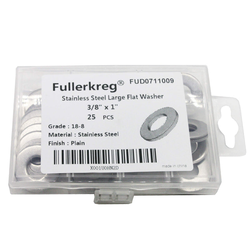 FullerKreg 3/8" x 1" OD Stainless Flat Fender Washers，1" Outside Diameter, 0.080" inch Thickness，(25 Pack)，18-8 (304) Stainless Steel 3/8" x 1" OD (25pcs) - NewNest Australia