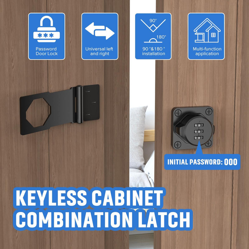 Household Cabinet Password Hasp Locks, Cabinet Locks with Combination, Door Security Slide Latch for Small Barn Doors, Bathroom, Outdoor, Garden (2 Pack Black) 2 Pack Black