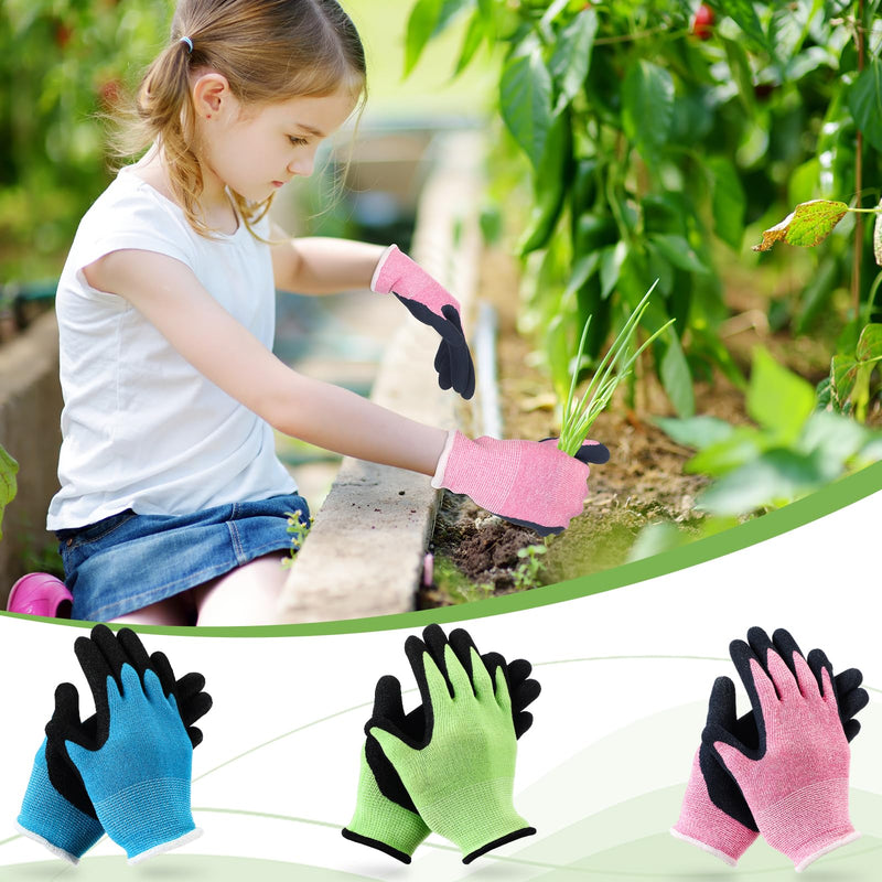 Jeyiour 30 Pairs Kids Gardening Gloves Yard Work Gloves Non Slip Children Soft Safety Rubber Coated Gloves for Kids Children 6-12 Years