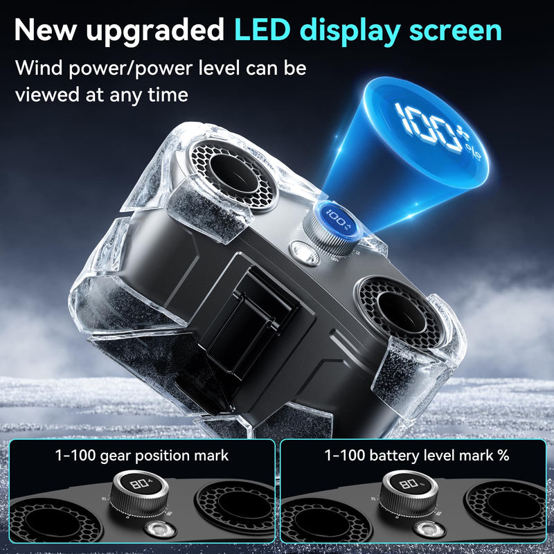 25000MAh Portable Waist Fan, 100 Speeds 34000RPM Strong Airflow, Belt Fan with up to 145H of Working Time, Flashlight,Rechargeable Wearable Personal Fans for Outdoor 25000mAh Black