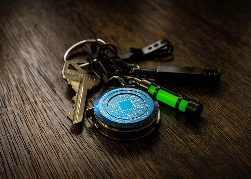 TEC Accessories Ti-Tape Titanium Retractable Mini Tape Measure (Exclusive Edition, PCB Design) - Imperial and Metric, 3 Foot User-Replaceable Small Measuring Tape - EDC, Pocket Size Keychain Clip