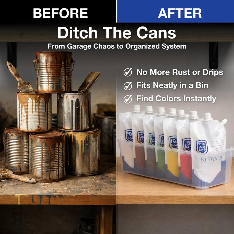 Paint Storage Bags 4-Pack With Funnel, Filler Clip & Caps - 1L Paint Savers 1 L