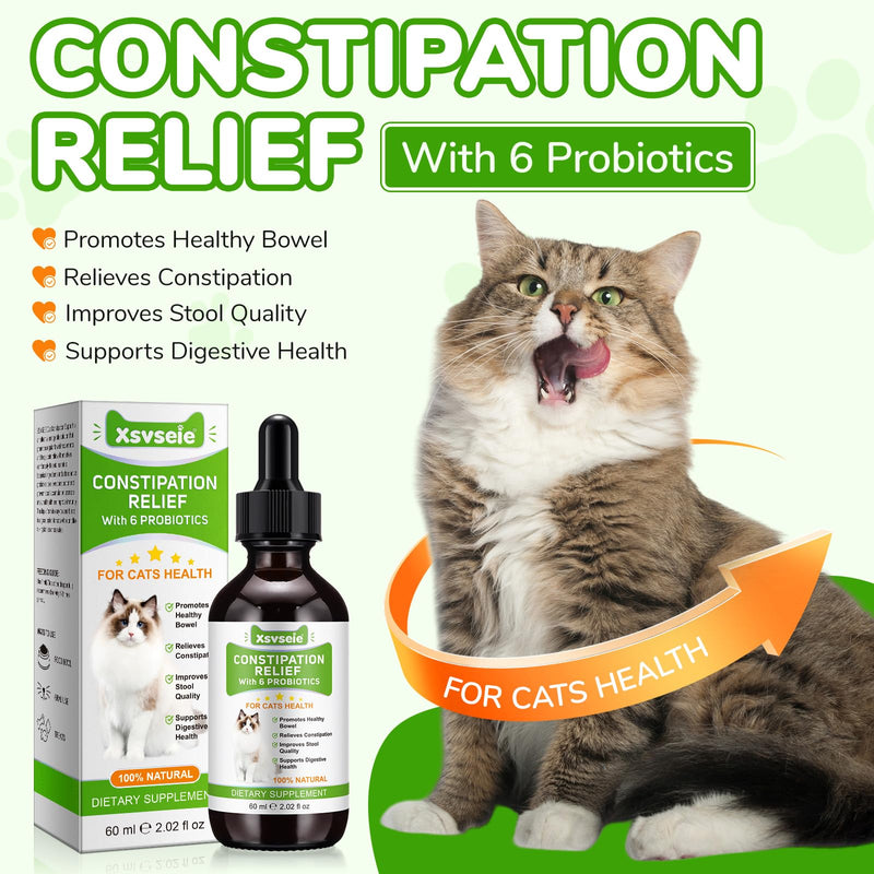 Constipation Relief for Cats, 60ml Cat Constipation Treatment, Cat Probiotic Supplements with 6 Probiotics, Promotes Kitten Digestive Health, Pet Antibiotics for Allergy Relief