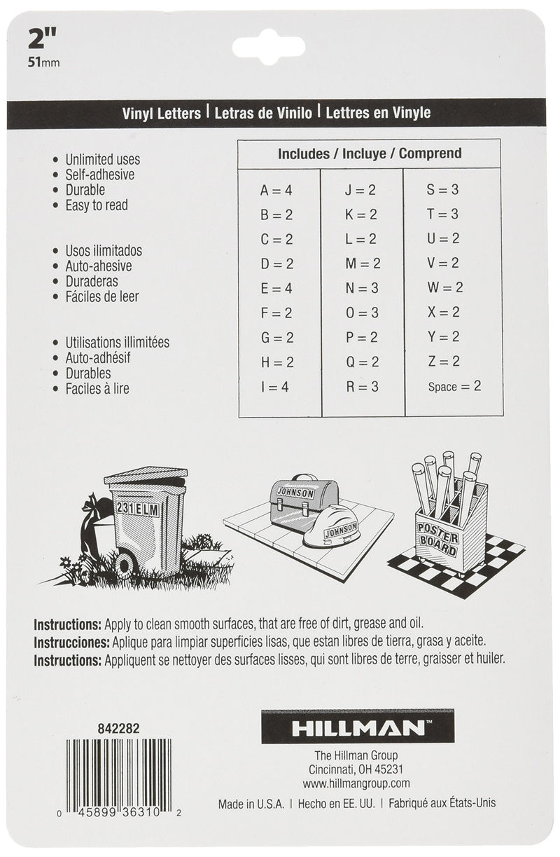 Hillman 842282 Pack Adhesive Letters, 2-Inch, Black/White Letters Kit 2 Inch