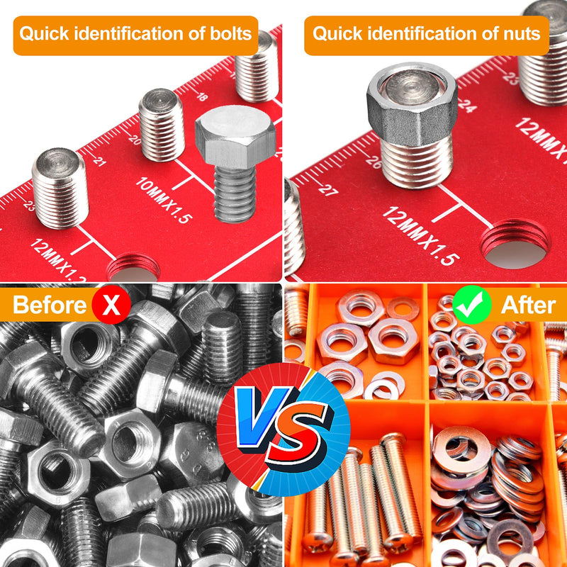 Thread Checker - 30 Nut & Bolt Thread Checker, Bolt Size and Thread Gauge 15 Standard and 15 Metric Sizes & 19 Drill Bit Gauge, Bolt and Nut Identifier Gauge for Easy Verifying Sizing