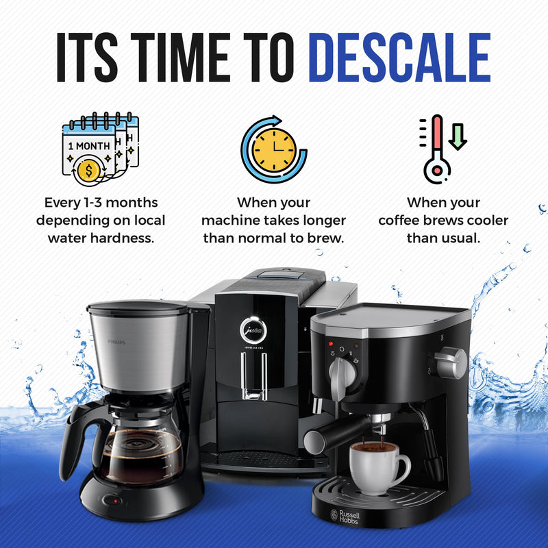 Descaling Powder Solution (6-Uses) Coffee Machine Descaler Cleaner | Compatible with Breville Keurig Nespresso Delonghi Ninja | To Descale Automatic Coffee Pots & Makers & Espresso Machines 1 Count (Pack of 6)
