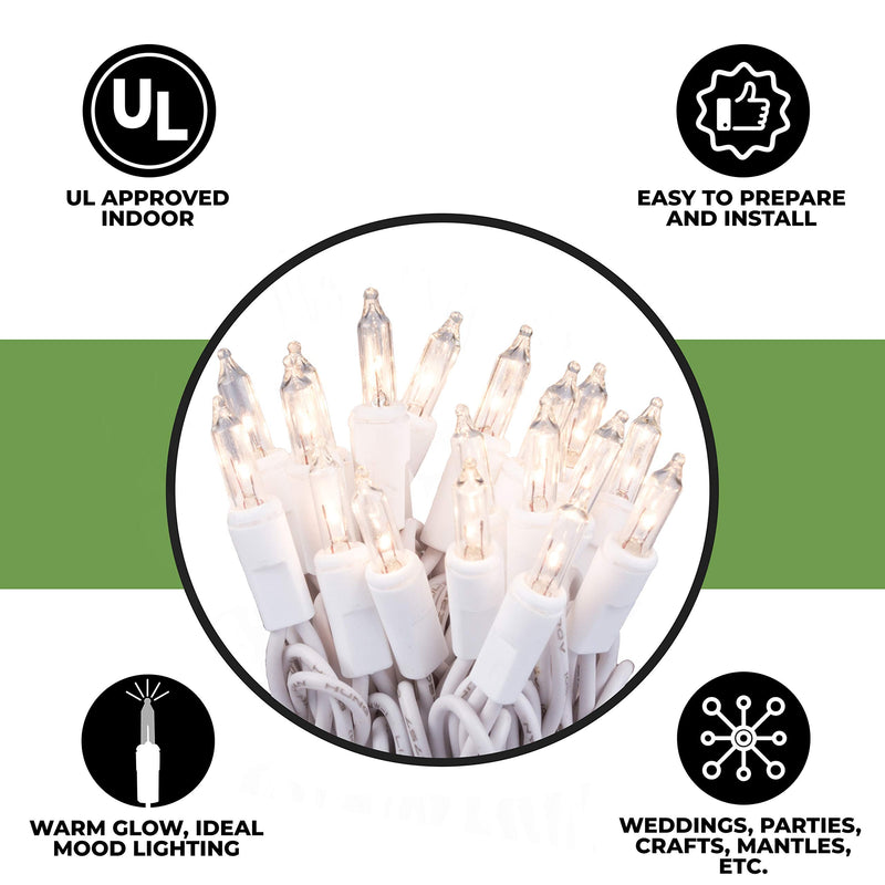 612 Vermont Clear 35 Count Christmas String Lights on White Wire Cord, UL Approved for Indoor Use Only, Total Length 7.5 Foot, Lighted Length 6.1 Foot 35 Light