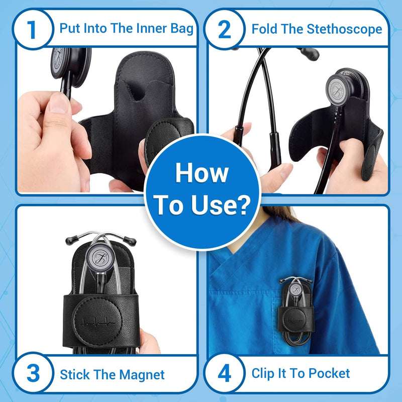 Magnetic Stethoscope Holster for 3M Littmann Stethoscope, MDF, & More. Stethoscope Holder Hip Clip Great for RN, MD, EMT, & Medical Student. (Black) Black