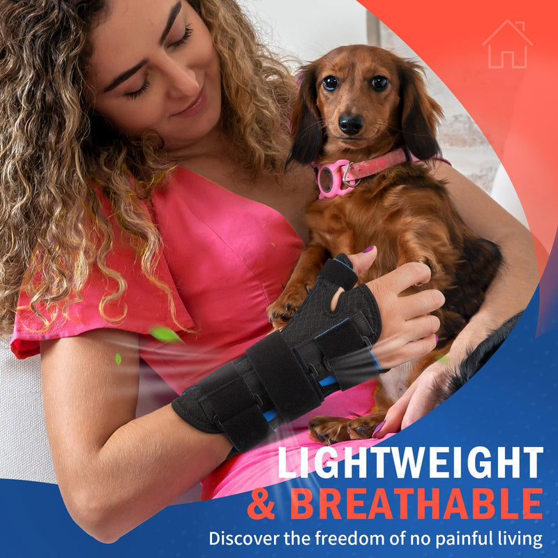 FEATOL Carpal Tunnel Wrist Brace Night Support, Wrist and Thumb Brace for Dequervain's Tenosynovitis, Tendonitis, Arthritis, Thumb Spica Splint Right Hand-Small/Medium-Women and Men Small/Medium(Pack of 1) Right Hand-Black Blue