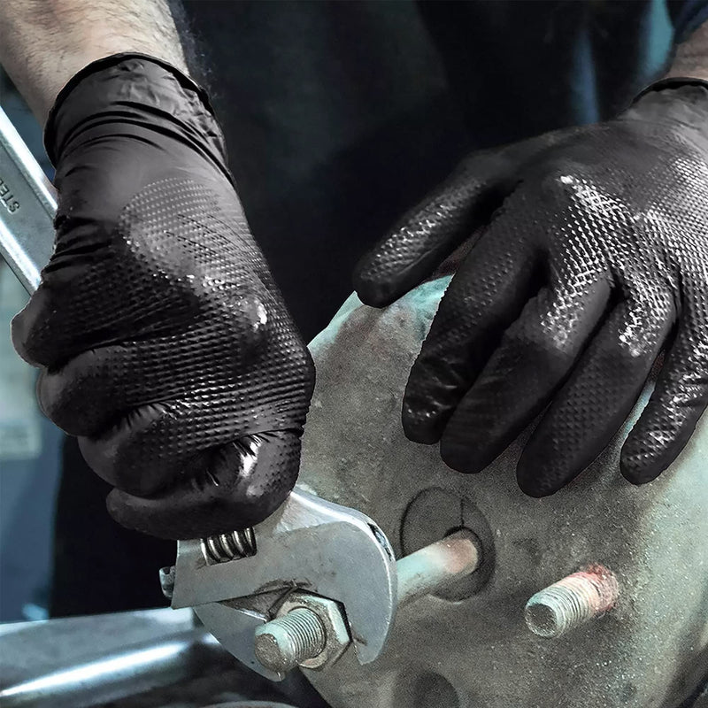 TitanFlex Thor Grip Heavy Duty Black Industrial Nitrile Gloves with Raised Diamond Texture, 8-mil, Latex Free 100 Large (Pack of 100)