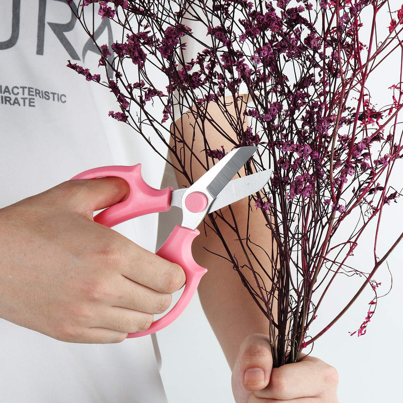 Garden Pruning Shears Scissors with Comfort Grip Handle, Premium Steel Professional Floral Scissors, Perfect for Arranging Flowers, Pruning, Trimming Plants, Gardening Tool (Pink) Pink