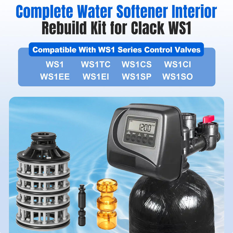 New Upgraded WS1 Water Softener Interior Rebuild Kit, Interior Repair Kit Bundle for Clack WS1 Series, Including Spacer Stack V3005, Regeneration Piston V3174 and Downflow Piston V3011