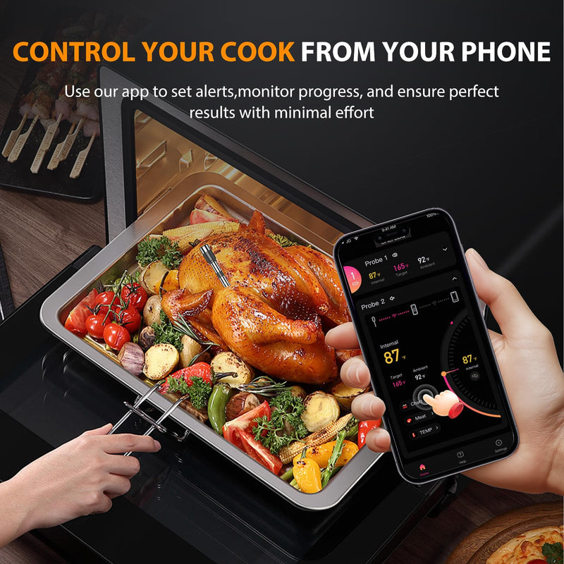 AI Smart Wireless Meat Thermometer, 10X Enhanced Signal and Stability, with High-Accuracy Sensors, Standalone Display Base, Instant Read LCD & App Control for Kitchen,BBQ,Oven,Grill,Air Fryer 1-Probe Kit