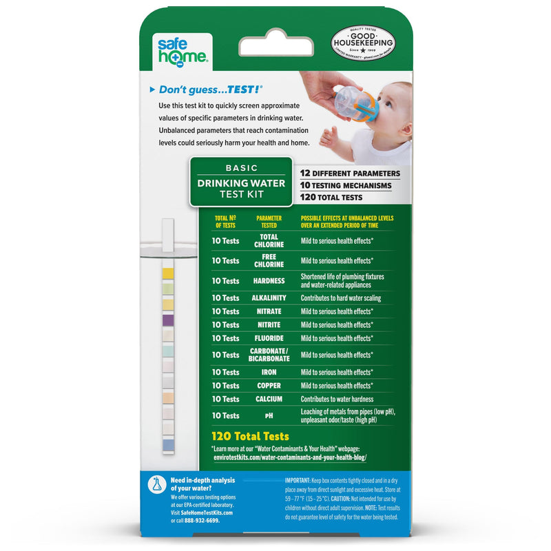 Safe Home® 12-in-1 Drinking Water Test Kit – DIY Testing for Hardness, Copper, Nitrate, Fluoride, Iron, and More – City Taps or Well Water – 10-Strips Issue a Total of 120 Tests/Kit 12 Different Parameters – 120 Total Tests Per Kit