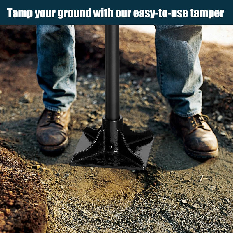 Steel Tamper Tool, Heavy Duty Garden Ground Steel Tamper Tool Kit Long Handle 58 Inch, 8x8” Square Dirt Hand Tamper Landscaping Garden Tools for Leaving Soil, Sand, Gravel, Asphalt, Driveway