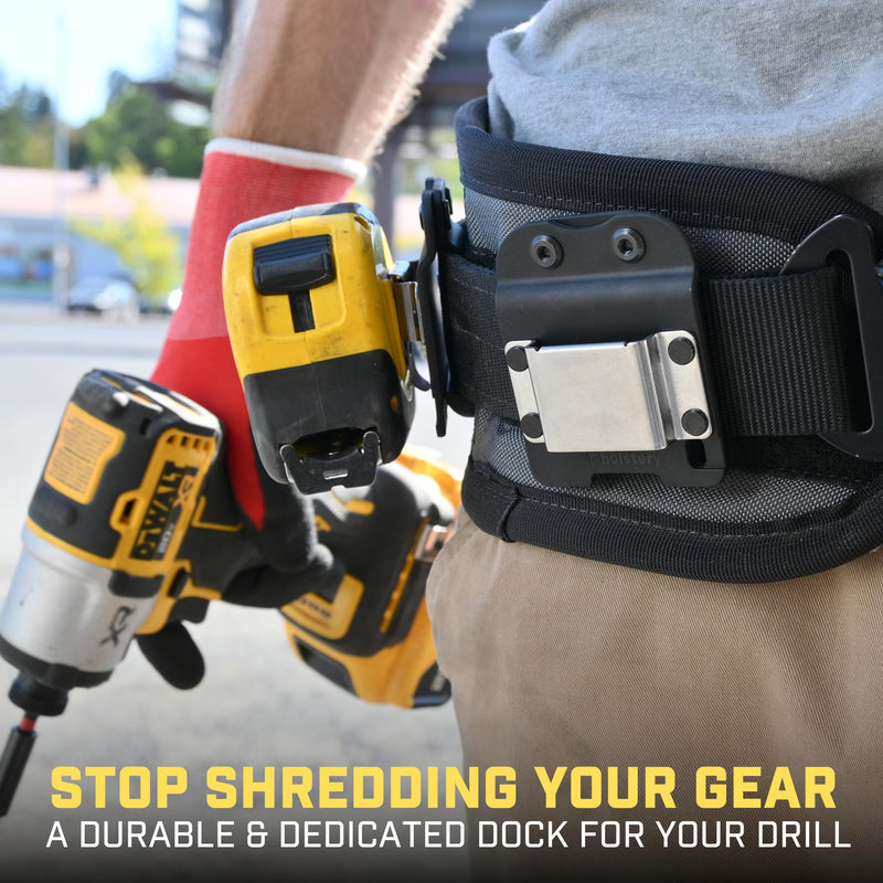 Holstery DriverMaster | Clip-On Tool Belt Drill Holder - Simple Hook Holster for Cordless Drill, Impact, Nailer, Tape Measure, or Any Tools with Hanger Clips DriverMaster V2