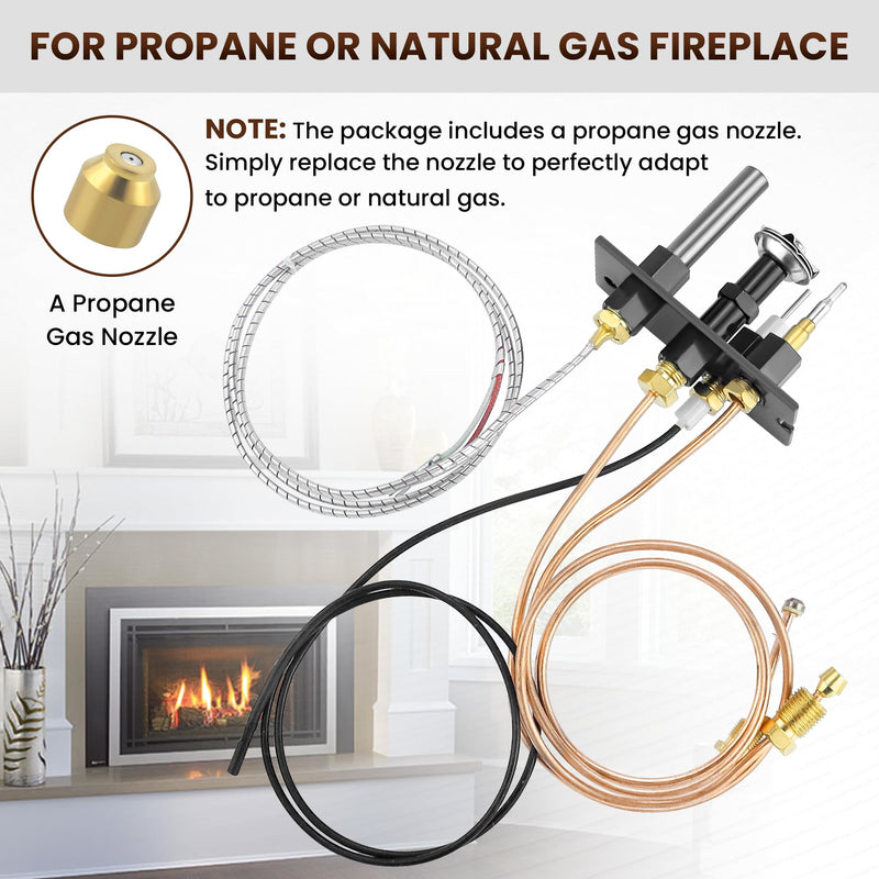 Fetechmate Pilot Assembly for NG LPG Fireplace 10002264 10002265, Propane and Natural Gas Fireplace Pilot Assembly Fit for HH-T, Maj-estic, Verm-ONT, TEM-co, Dutch-west, Mon-Essen Fireplace Stoves