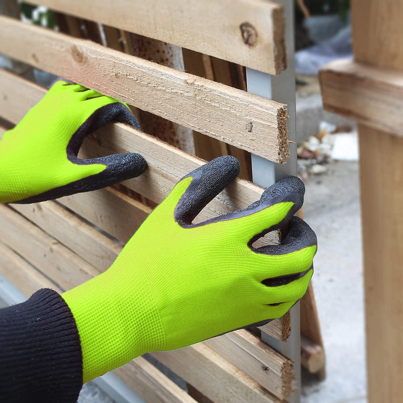 Evridwear Crinkle Latex Rubber Hand Coated Safety Work Gloves for Men Women General Multi Use Construction Warehouse Gardening Assembly Landscaping (9/L, Green- 12Pair) Large (Pack of 12)