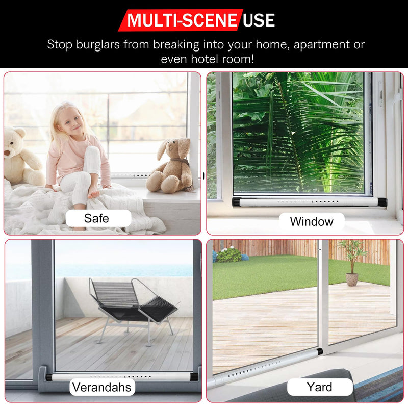 Sliding Door Security Bar, 17.1-40 inches Adjustable Sliding Glass Patio Door Security Bar, White Sliding Door Lock Bar with Rubber Tips, 1.25 inch Diameter Window Security Bar for Home