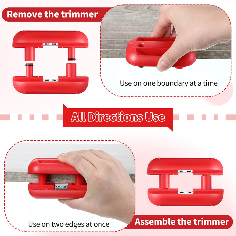 Feekoon Edge Banding Trimmer, Hand Planer Edge Quad Trimmer with Tungsten Carbide Blades, Laminate Veneer Edge Trimmer, PVC Plywood Wood Manual Banding Trimming Woodworking Deburring Tool, Red