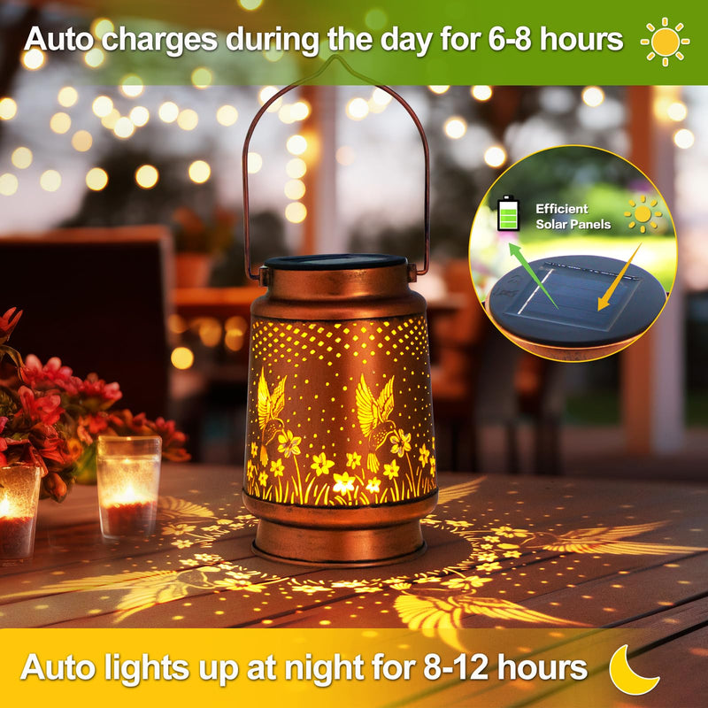 Hummingbird Solar Lantern Outdoor Hanging, Metal Bird Decor Waterproof LED Decorative Light for Garden Patio Yard Lawn Backyard Front Porch, Christmas Thanksgiving Birthday Gifts for Women Mom Grandma 1 Hummingbird