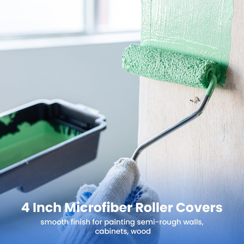 Mister Rui Microfiber Paint Roller Covers 4 Inch, 40 Pack Small Paint Roller Covers with Roller Frame Kit, Mini Paint Rollers for Painting Walls, Paint Supplies for House Painting 4 Inch,40 Pack