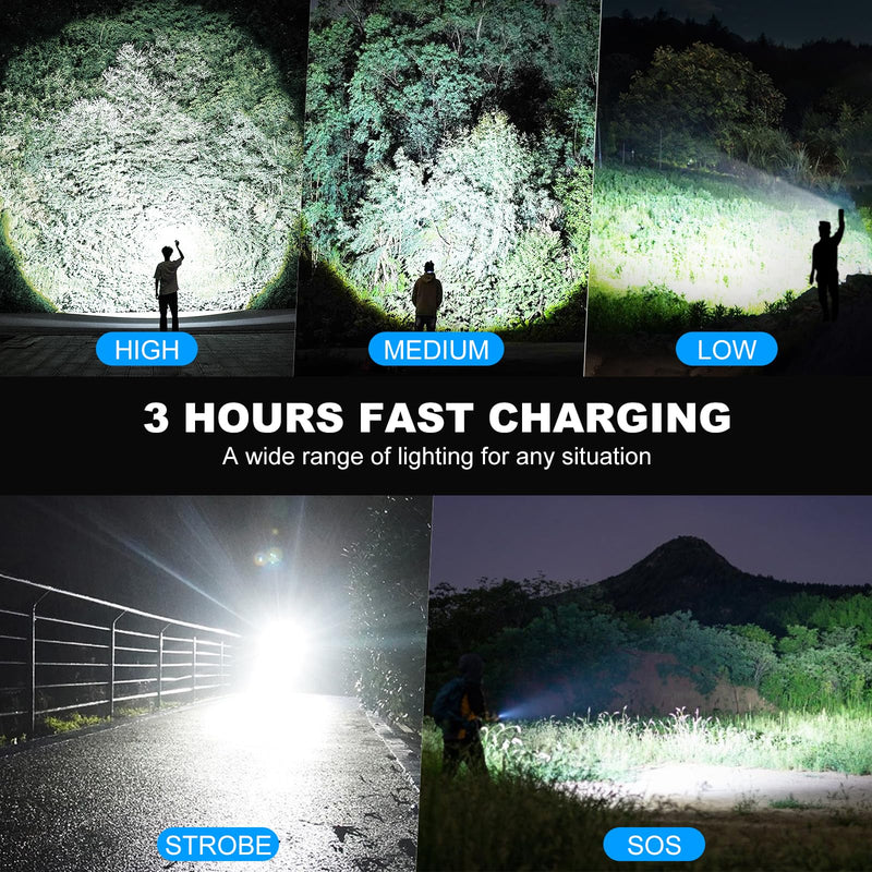 Rechargeable Led Flashlight High Lumens - 99,000lm Bright Powerful Flash Light with 5 Modes, Waterproof Handheld Linterna for Home, Camping(3 Packs)