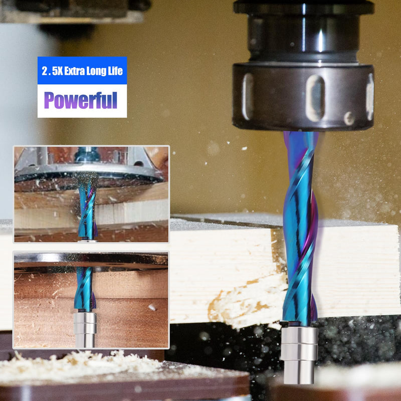 Spiral Flush Trim Router Bit, 1/4 Inch Shank Up Cut Spiral Router Bits , 1-1/8 Inch Cutting Length Solid Carbide CNC Trim Bits with Nano Coating for Woodwork Trimming (2PCS) 2 UpCut
