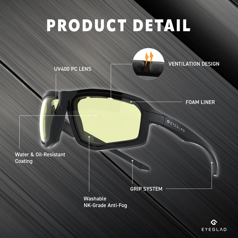 ENZO Z87+ Powersports Motorcycle Riding Goggles HD High Contrast UV400 Sports Wrap Sunglasses Safety Glasses Noir