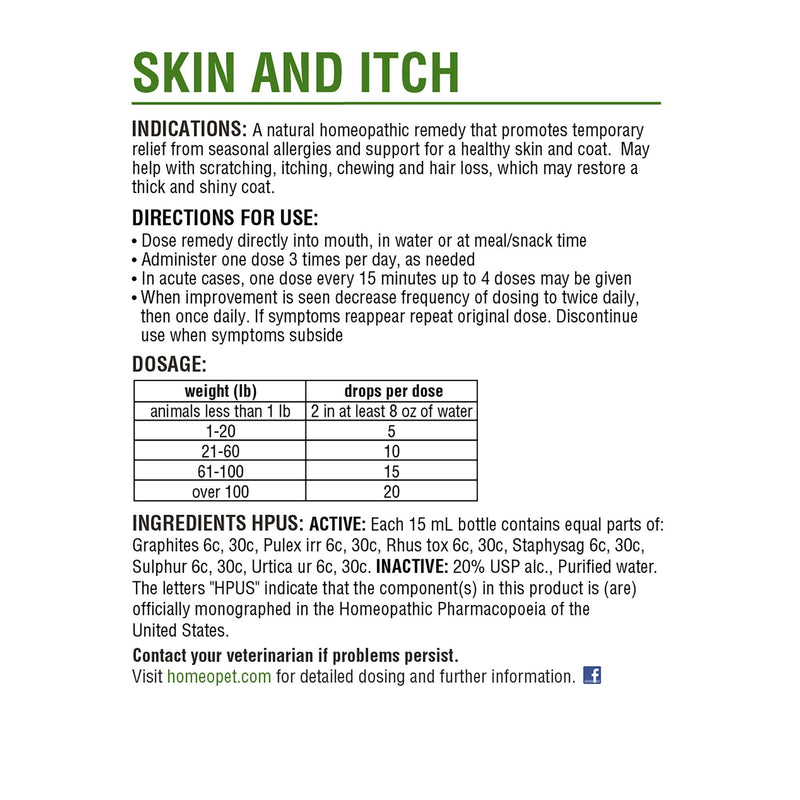 HomeoPet Skin and Itch, Skin and Coat Support for Pets, 15 Milliliters 15ml - PawsPlanet Australia