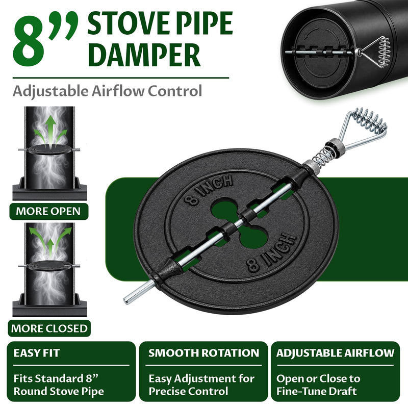BM0053-A 8 in Cast Iron Stove Pipe Damper for Fireplace Black