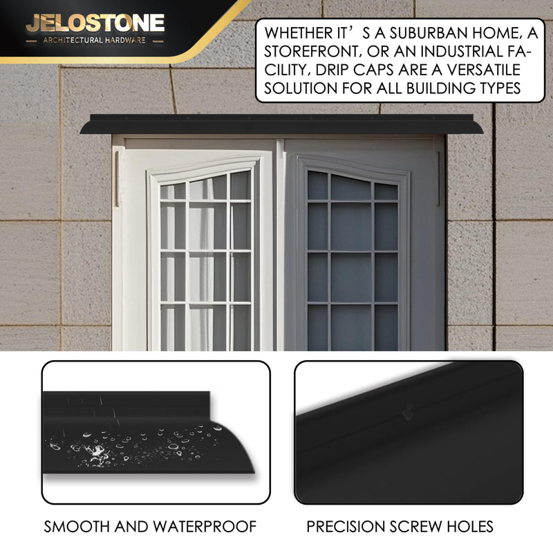 52" L x 2.5" W Commercial Grade Door Rain Drip Guard (Black)- UL Rated Over Door and Window Drip Cap Rain Deflector - Drip Edge Roof Rain Diverter Guards House - JS-346RD, Black Anodized