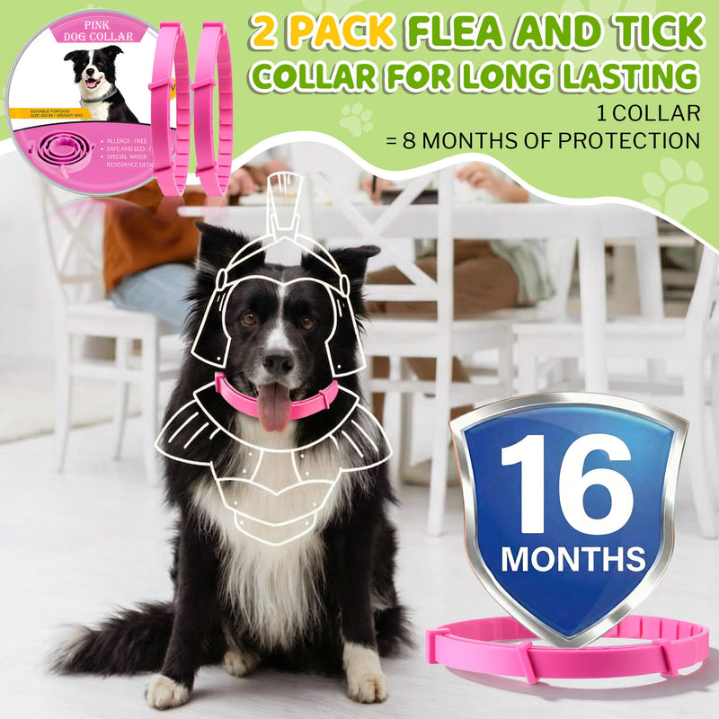 Flea and Tick Collar for Dogs, Dog Collars with Natural Essential Oils, Waterproof, Adjustable Size for Small Medium and Large Dog, Flea Prevention and Tick Control for Puppies(2 Pack,Pink) 1 Pink