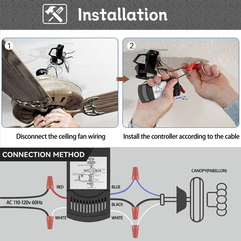 Universal Ceiling Fan Remote Control Kit,Hampton Bay Fan Remote Kit Replacement for Hunter,Harbor Breeze, Home Decorators,3-Speed, Light Dimming,Time Delay, KUJCE10320/TR222A,2AAZPHD3/HD3,98130 Universal Remote Kit