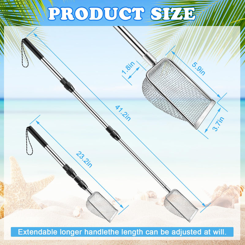 POILKMNI New Upgraded 2 Pcs Shark Tooth Sifter, Beach Sand Sifter, Sand Scoop Shell Scooper for Beach Scoop Shovel Sifter Tool for Picking Up Shells, Shark Tooth Sifter Dipper Silver