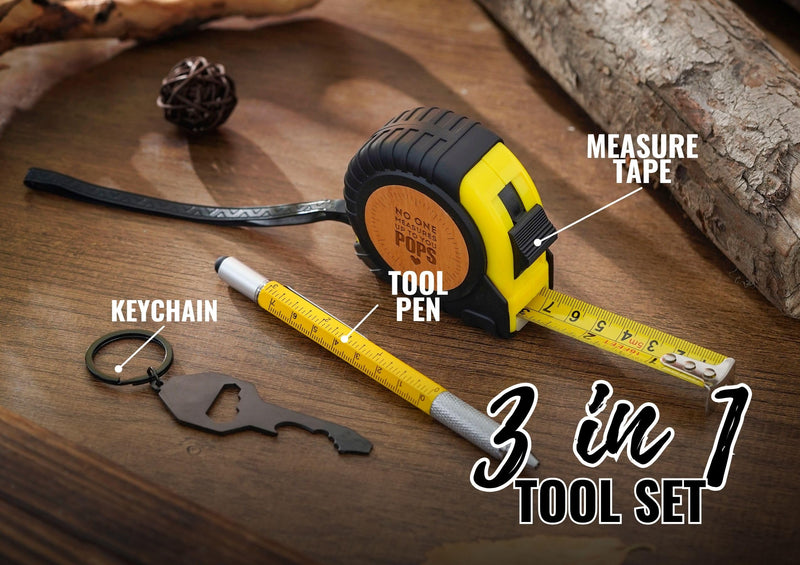INNObeta Pops Gifts Tool Set for Grandpa, 16-Foot Easy Read Retractable Tape Measure with Fractions for Father's Day, Birthday, Christmas