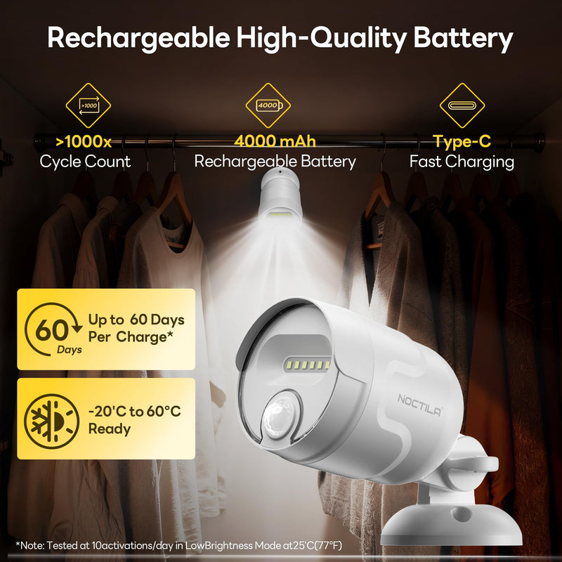 Rechargeable Battery Operated Motion Sensor Light,4000mAh Battery Powered Spotlight 600 Lumen Outdoor IP65 Waterproof for Porch,Yard,Wall,Garden White-1pcs - NewNest Australia