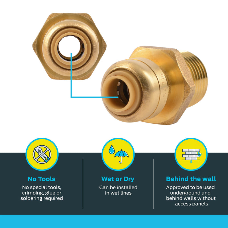 SharkBite 1/4 Inch x 1/2 Inch MNPT Reducing Adapter, Pack of 6, Push To Connect Brass Plumbing Fitting, PEX Pipe, Copper, CPVC, PE-RT, HDPE, U110LF 1/4 in. x 1/2 in., 6 Pack