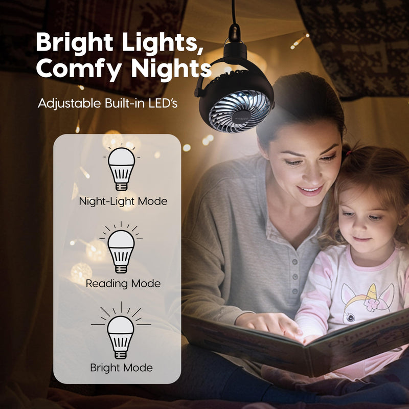 IRIS USA WOOZOO 3.5" Cordless Portable Personal Fan with Flexible Tripod Stand, 10-Hour Runtime, 360° Tilt, 3 Speeds, LED Light, Mosquito Repellent Tray, USB-C Charging, for Indoor/Outdoor Use, Black