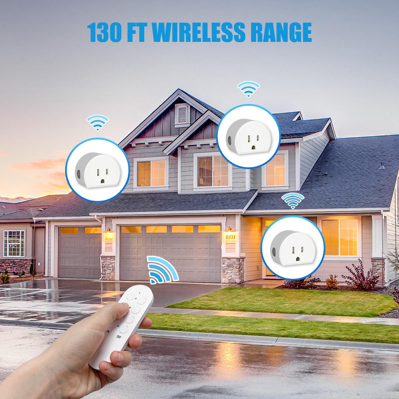 Wireless Remote Control Outlet, SURNICE Mini Remote Light Switch 10A/1200W for Christmas Lights, Up to 130 FT Long Range, FCC and ETL Certified 1T+3R