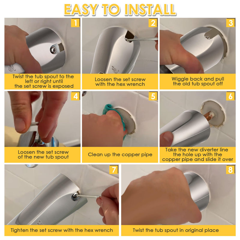 Enhon 7 Inch Slip on Tub Spout with Diverter, Compatible with Moen 3839/Moen 3853 Tub Spout, Bathtub Diverter Spout Fits 1/2" Copper Water Tube(5/8" Diameter), 5/32" Hex Wrench(Brushed Nickel) Brushed Nickel