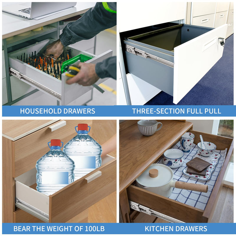 10 inch Drawer Slides 1 Pairs (2pcs) Soft Self Close Full Extension Ball Bearing Drawer Slides 3 fold Full Stretch Side Mount Drawer Slides 100 LB Capacity Drawer Slide 10" Silver 10inch-250mm
